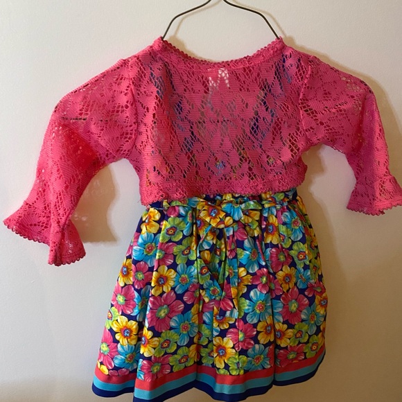 Toddler Girls 24 M Youngland multicolor flower dress, and pink shrug/sweater - Picture 3 of 13